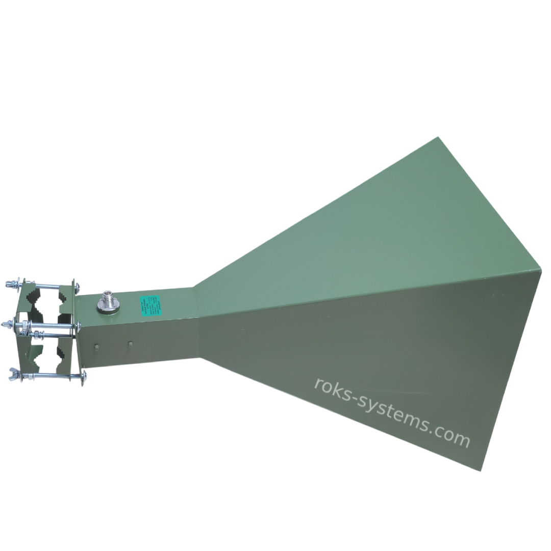 S-band horn antenna 2.05-2.65 GHz, 17.0 dB, LHCP+RHCP, 305×305×600 mm, 1.6 kg, 2×N-Female, 50Ω