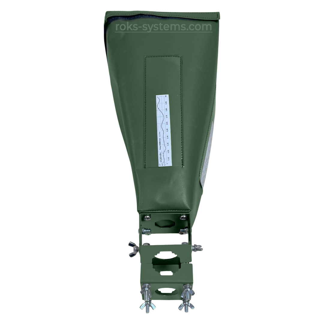 outdoor horn antenna 5050-6000 MHz 20 dBi, 5.05-6.0 GHz, dual H/V, 2×SMA 50 Ohm, VSWR≤1.5, 20°×20° pattern, protective cover, bracket 30-45 mm