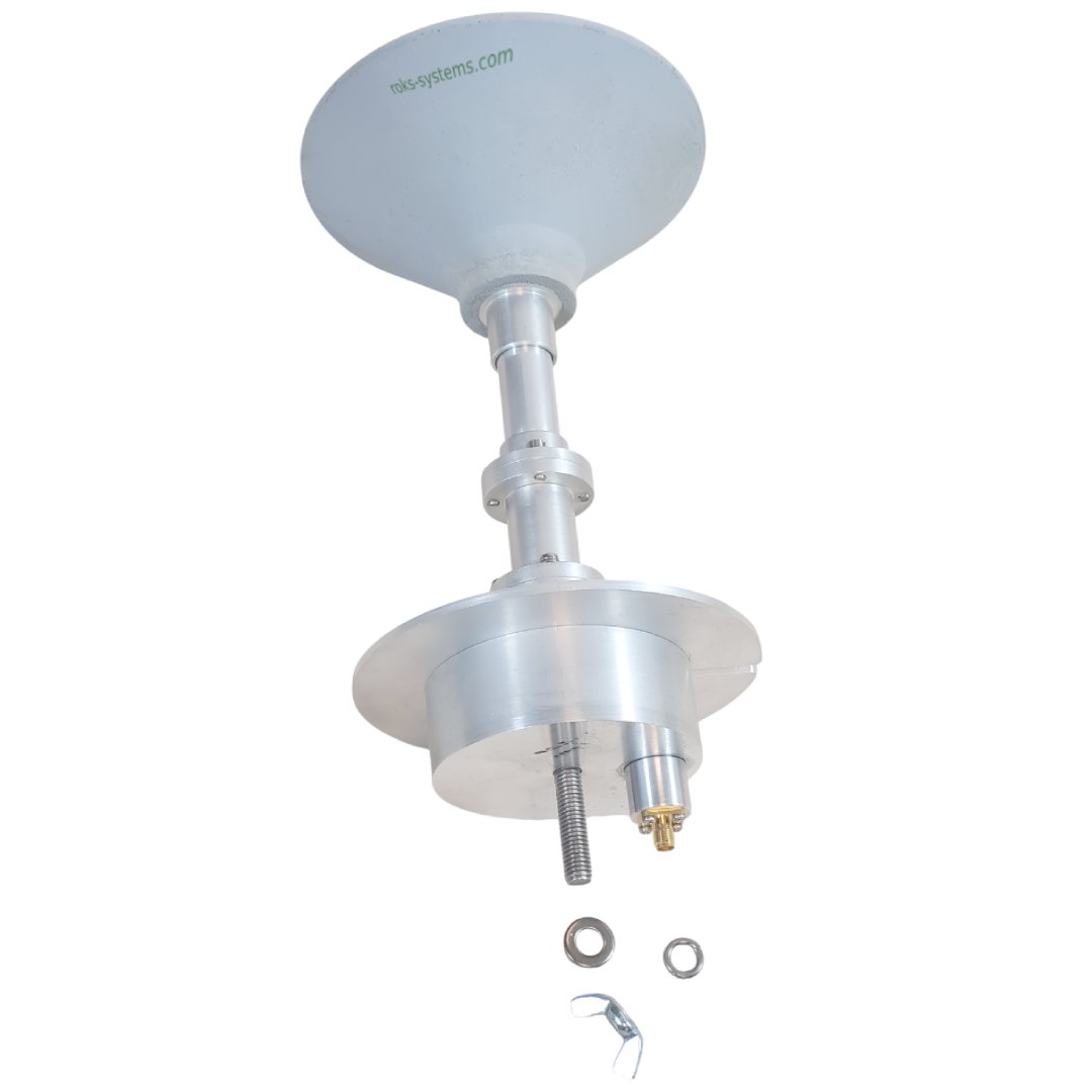 Directed antenna 0.9 m dish 2-15.5 GHz, RHCP/LHCP circular polarization, 6 interchangeable feed horns, low sidelobes