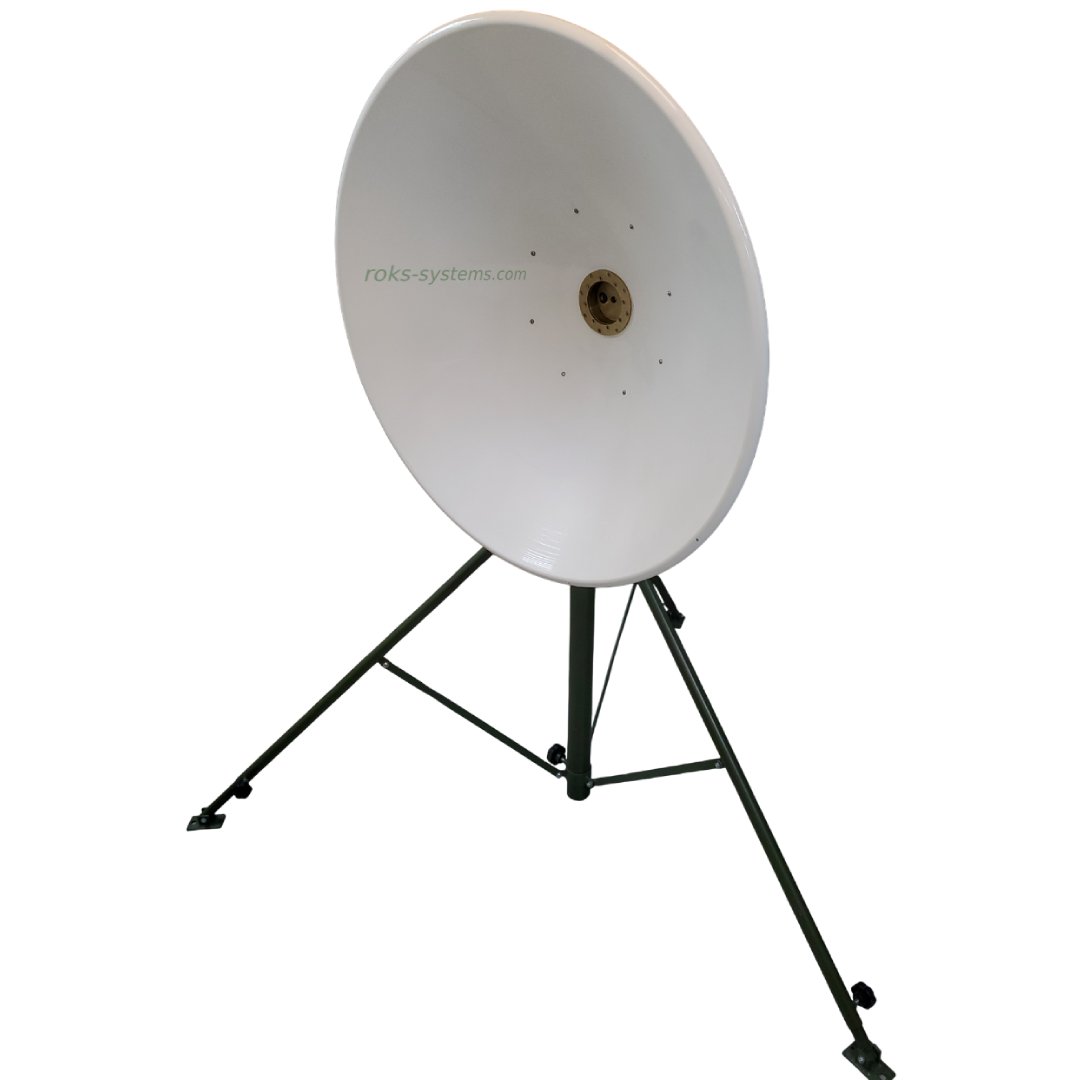 Directed 0.9 m parabolic reflector antenna 2-15.5 GHz, RHCP/LHCP, first sidelobe ≤–14.5 dB, 6 feed horns