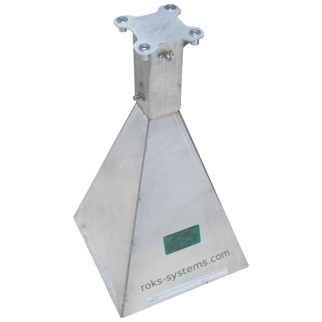 5.05-6.0 GHz WiMAX repeater horn antenna 20 dBi, dual H/V, 2×SMA 50 Ohm, VSWR≤1.5, 20°×20° beamwidth, protective cover, mount 30-45 mm
